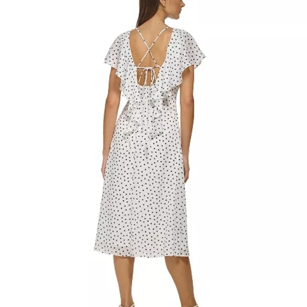 NWT DKNY White and Black Polka Dot Midi Dress Size 6